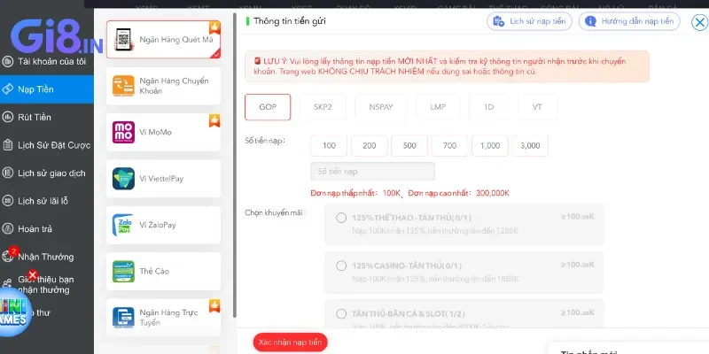 GI8 - Nhà cái casino đẳng cấp 5 sao chuẩn quốc tế 25 Hướng dẫn quy trình nạp tiền GI8 an toàn